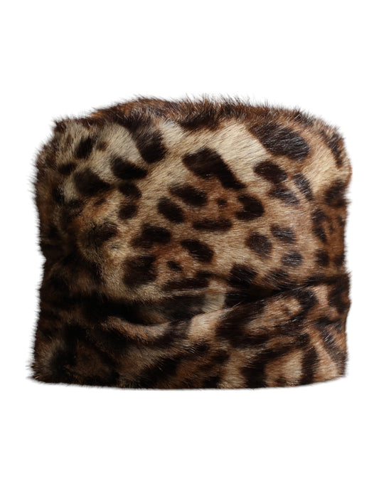 Dolce & Gabbana Brown Leopard Faux Fur Women Bucket Hat Curated Luxury Accessories by Orvyn