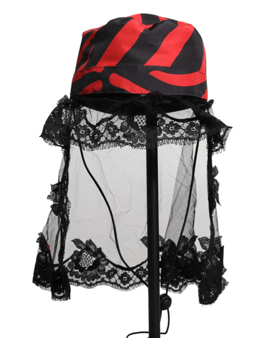 Dolce & Gabbana Black Red Stripes Lace Tulle Bucket Hat Curated Luxury Accessories by Orvyn