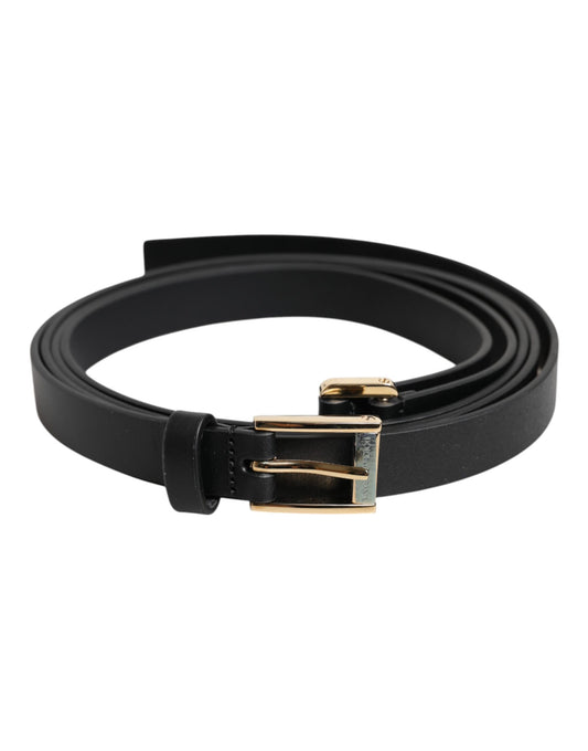 Dolce & Gabbana Black Classic Gold Metal Logo Buckle Belt schwarz