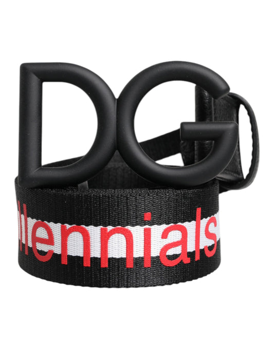 Dolce & Gabbana Black Polyester Logo Print DG Buckle Belt schwarz
