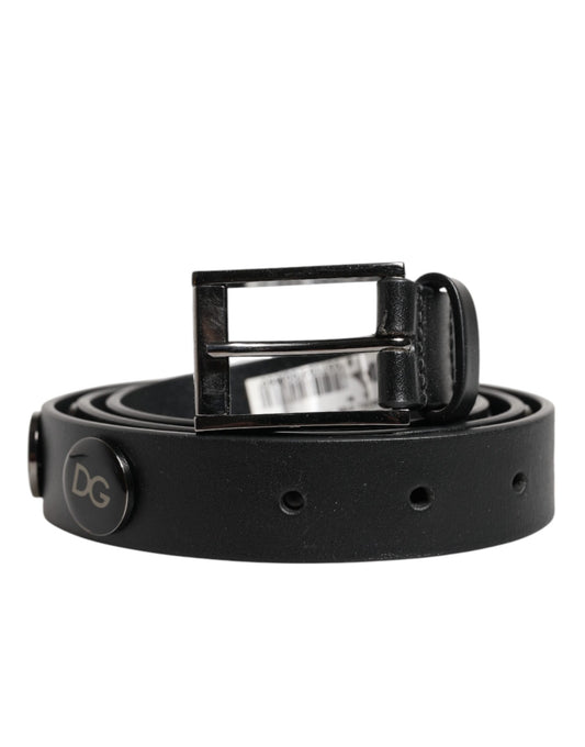 Dolce & Gabbana Black Luxury Leather DG Studs Buckle Belt Curated Luxury Accessories by Orvyn