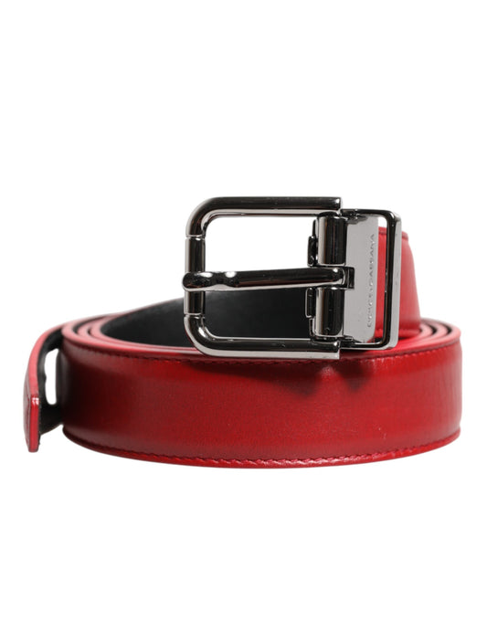 Dolce & Gabbana Red Leather Silver Tone Metal Buckle Belt Curated Luxury Accessories by Orvyn
