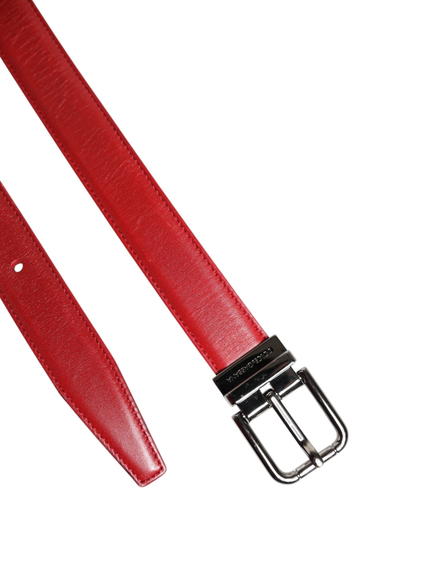 Dolce & Gabbana Red Leather Silver Tone Metal Buckle Belt Curated Luxury Accessories by Orvyn