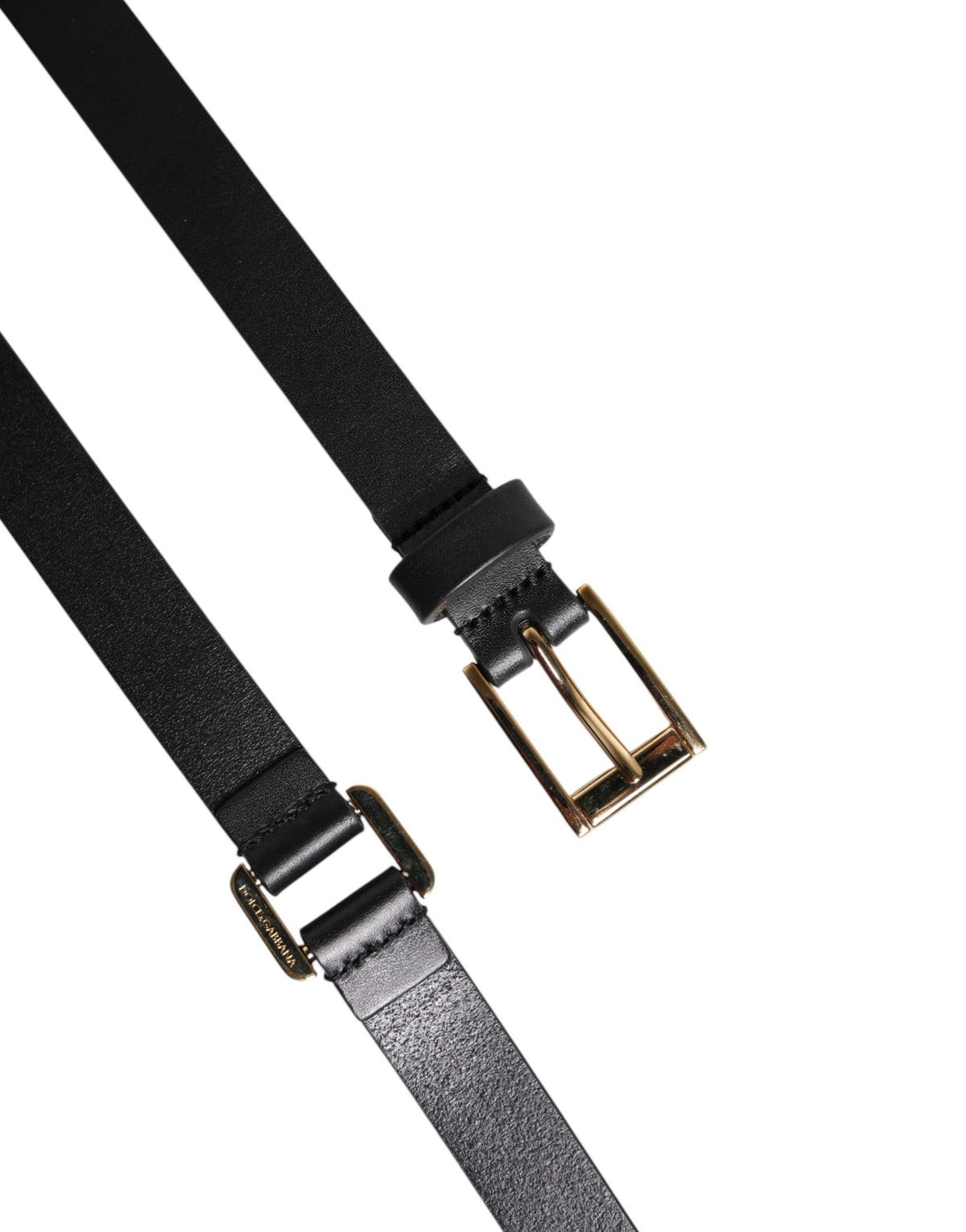 Dolce & Gabbana Black Double Strap Leather Gold Buckle Belt schwarz