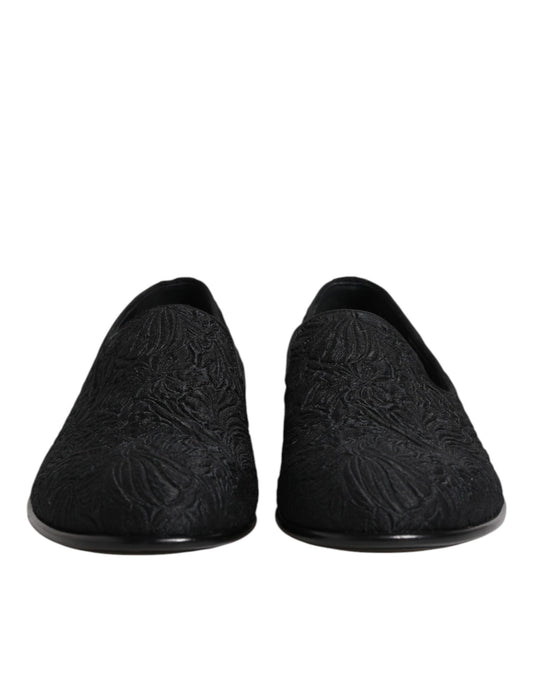 Dolce & Gabbana Black Jacquard Slip On Loafers Formal Shoes Curated Luxury Accessories by Orvyn
