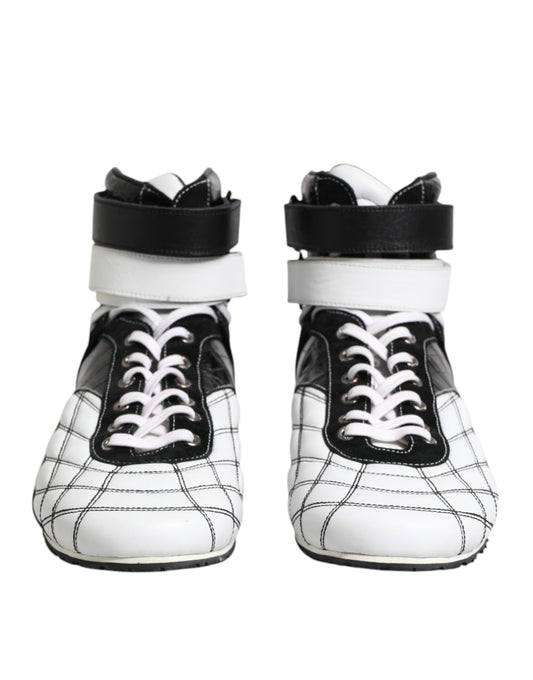 Dolce & Gabbana Black White Leather High Top Sneakers Shoes Curated Luxury Accessories by Orvyn
