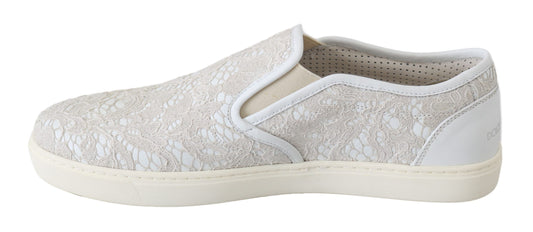 Dolce & Gabbana White Leather Lace Slip On Loafers Shoes Curated Luxury Accessories by Orvyn