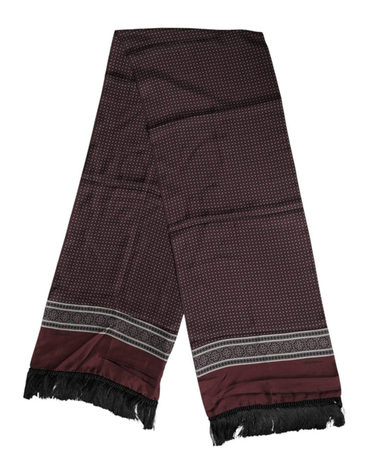 Dolce & Gabbana Maroon Dotted Silk Fringes Foulard Scarf Curated Luxury Accessories by Orvyn