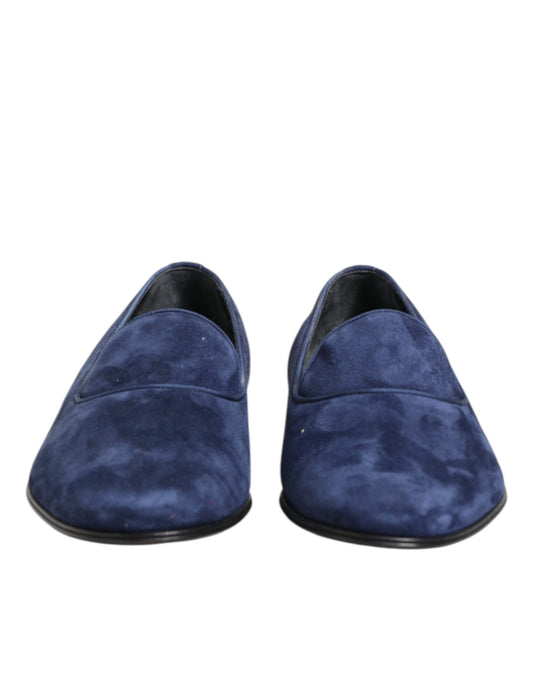 Dolce & Gabbana Blue Velvet DG Logo Loafers Formal Shoes Curated Luxury Accessories by Orvyn