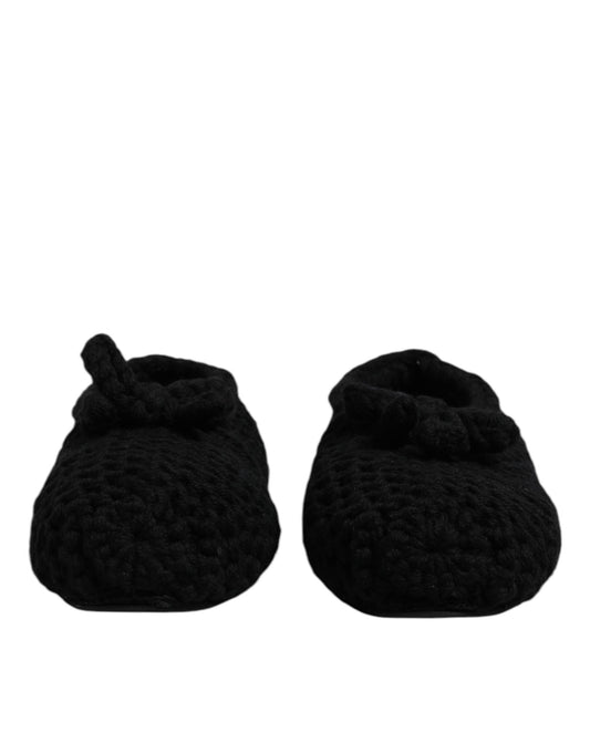 Dolce & Gabbana Black Wool Slip On Flats Ballerina Shoes Curated Luxury Accessories by Orvyn