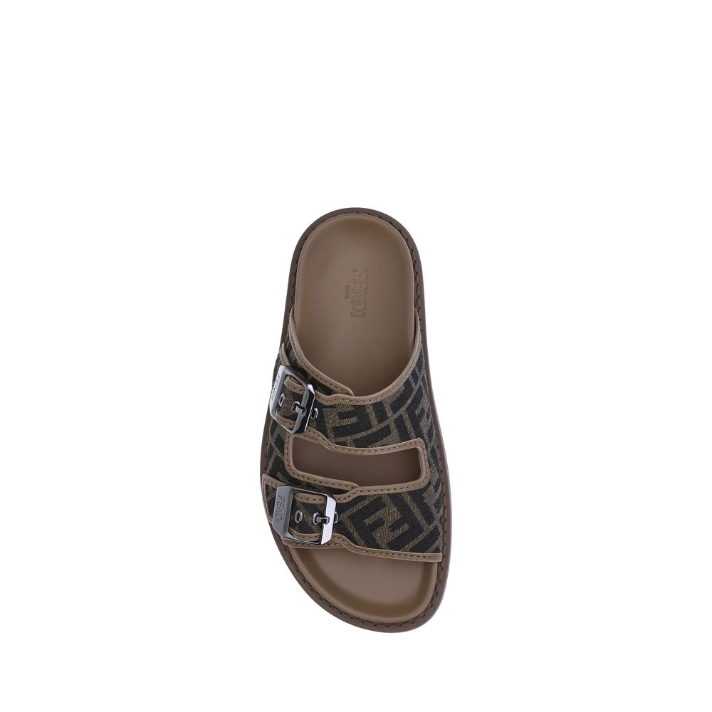 Fendi Brown Calf Leather Bos Taurus Flat Sandals Curated Luxury Accessories by Orvyn