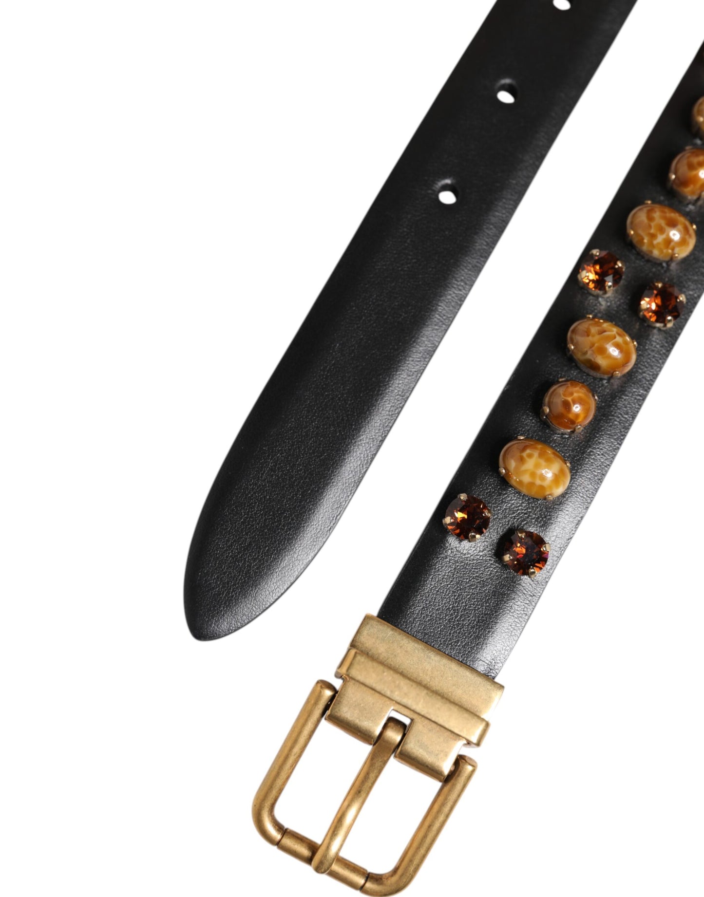 Dolce & Gabbana Black Leather Studded Gold Tone Buckle Belt Curated Luxury Accessories by Orvyn