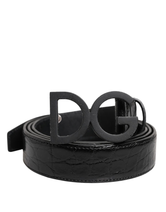 Dolce & Gabbana Black Leather Classic Metal DG Buckle Belt schwarz