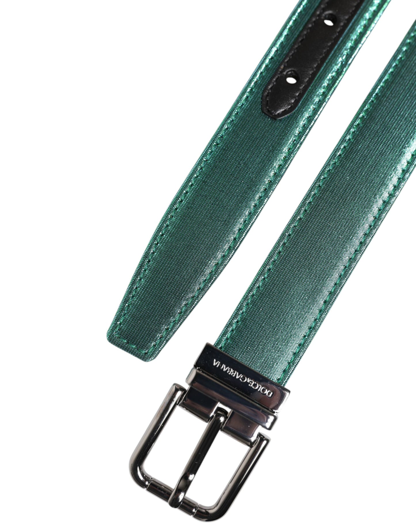 Dolce & Gabbana Green Black Polyester Metal Buckle Belt schwarz