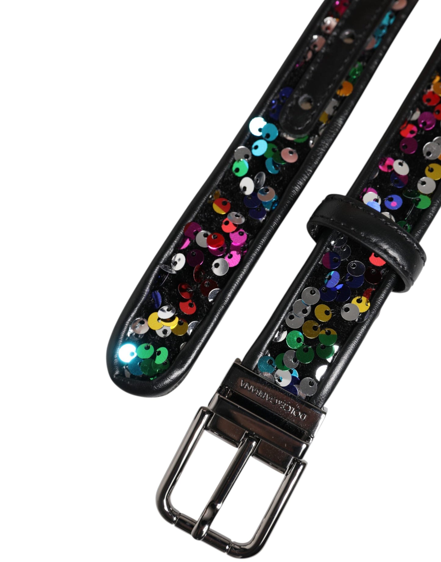 Dolce & Gabbana Black Sequin Embellished Metal Buckle Belt Curated Luxury Accessories by Orvyn