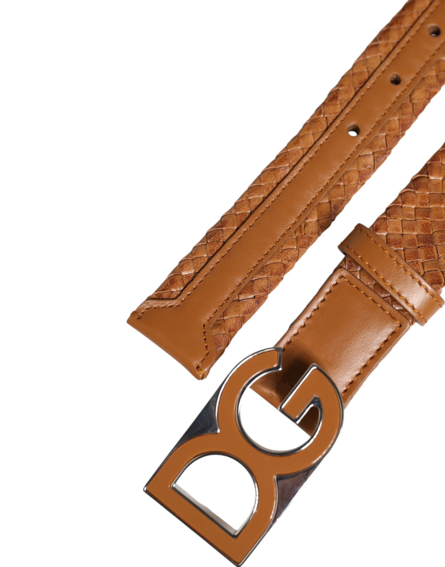 Dolce & Gabbana Brown Braided Metal DG Logo Buckle Belt Curated Luxury Accessories by Orvyn