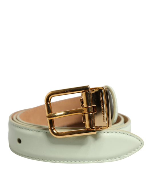 Dolce & Gabbana Light Green Leather Gold Metal Buckle Belt Curated Luxury Accessories by Orvyn