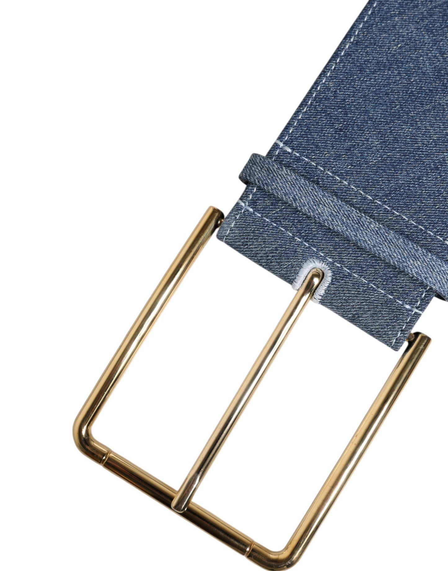 Dolce & Gabbana Two Tone Blue Denim Gold Metal Buckle Belt Curated Luxury Accessories by Orvyn