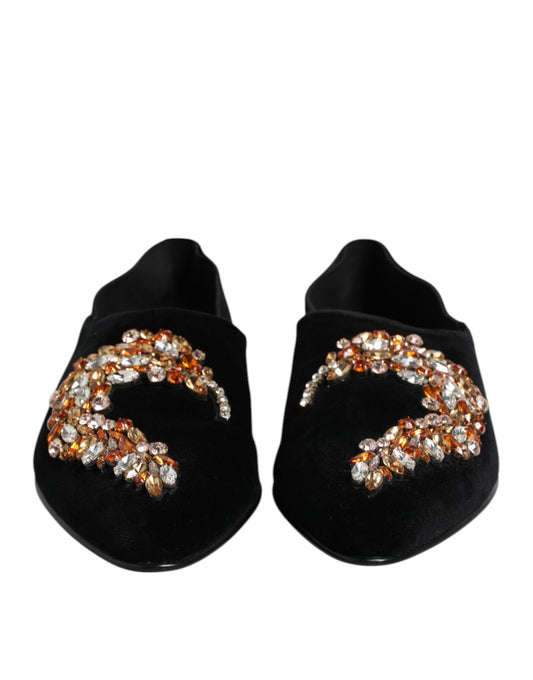 Dolce & Gabbana Black Velvet Embellished Loafer Slip On Shoes Curated Luxury Accessories by Orvyn