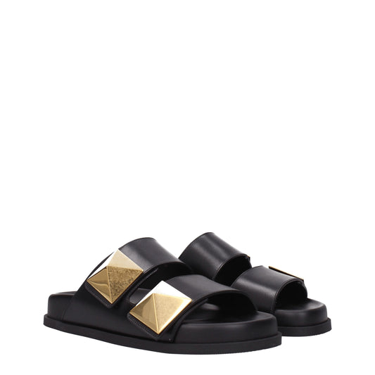 Valentino Garavani Black Leather Slippers schwarz
