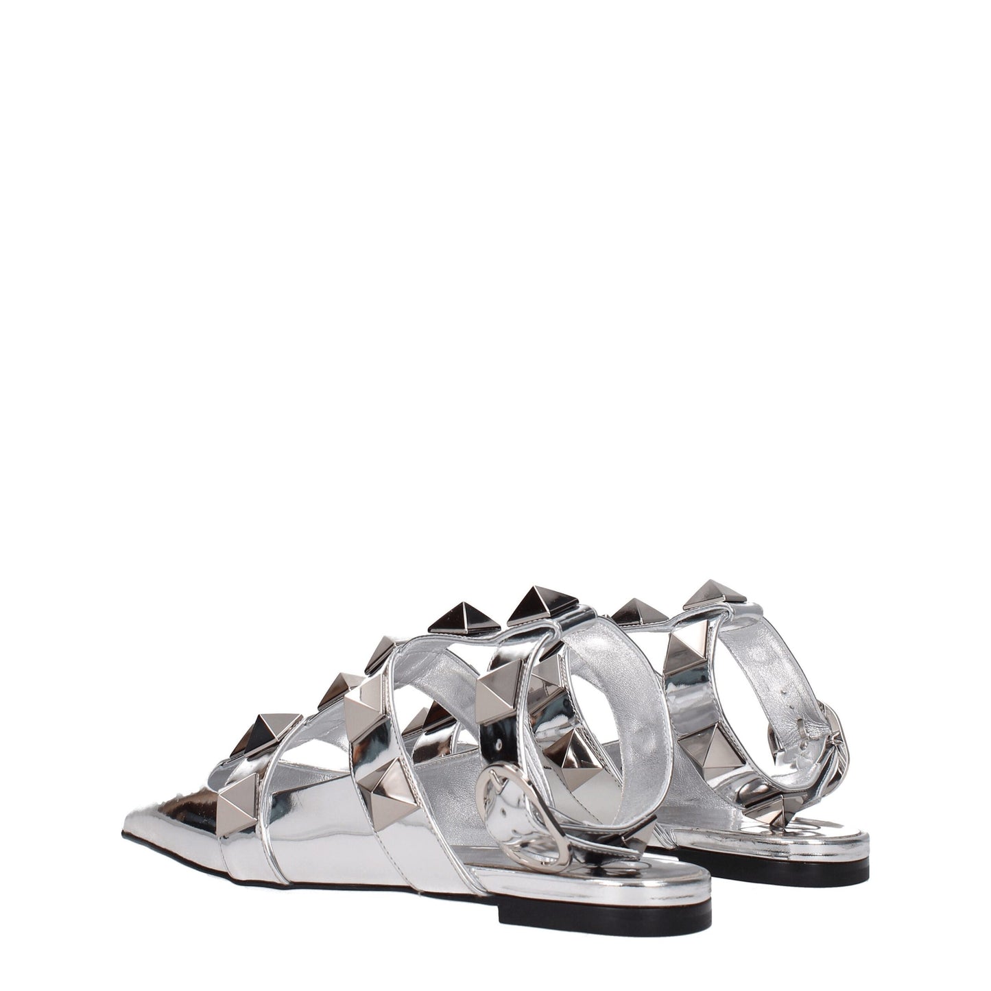 Valentino Garavani Gray Leather Flat Sandals grau