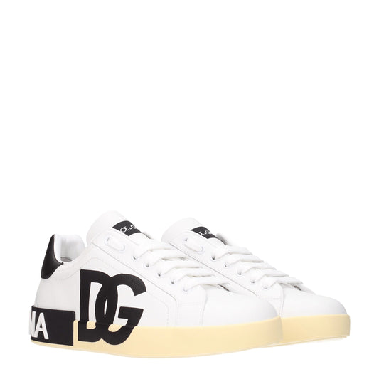 Dolce & Gabbana White Leather Low Top Sneakers weiss