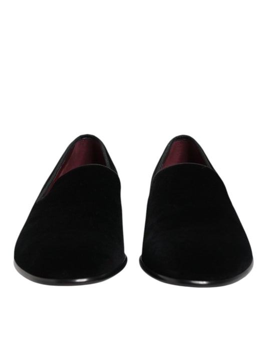 Dolce & Gabbana Black Velvet Slip On Loafers Men Formal Shoes Curated Luxury Accessories by Orvyn