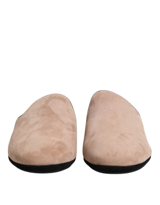 Dolce & Gabbana Beige Suede Leather Slides Flat Slipper Shoes Curated Luxury Accessories by Orvyn