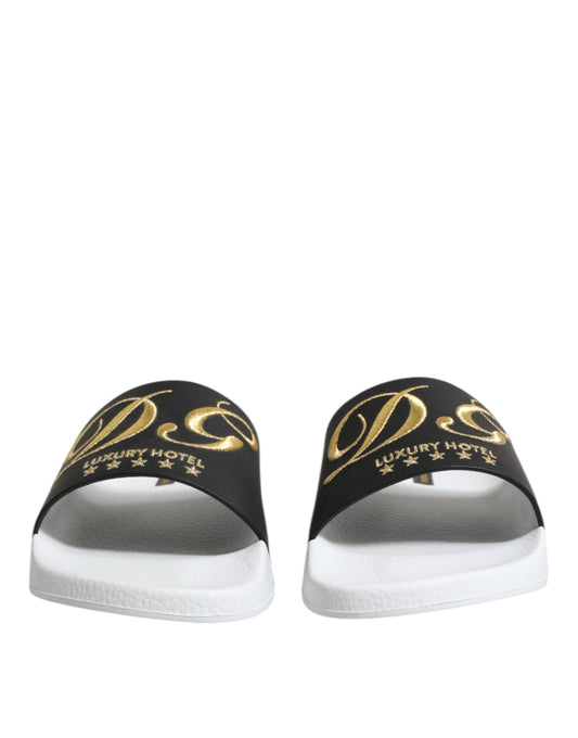 Dolce & Gabbana White Black Leather Sandals Beachwear Shoes Curated Luxury Accessories by Orvyn