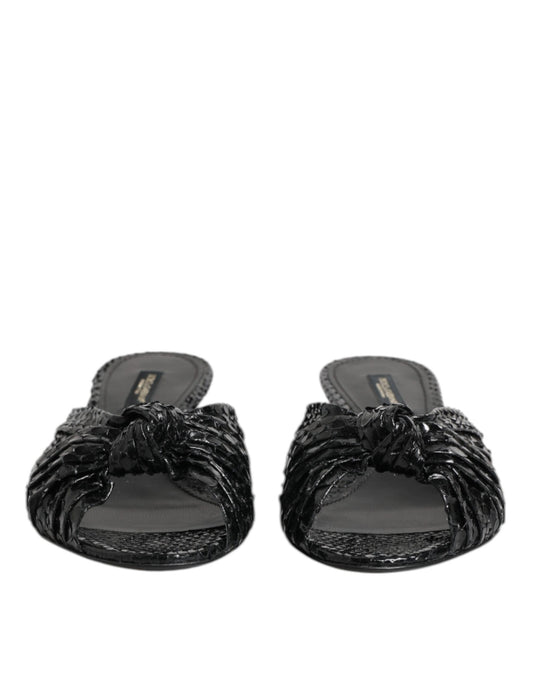 Dolce & Gabbana Black Leather Heels Slides Sandals Shoes Curated Luxury Accessories by Orvyn