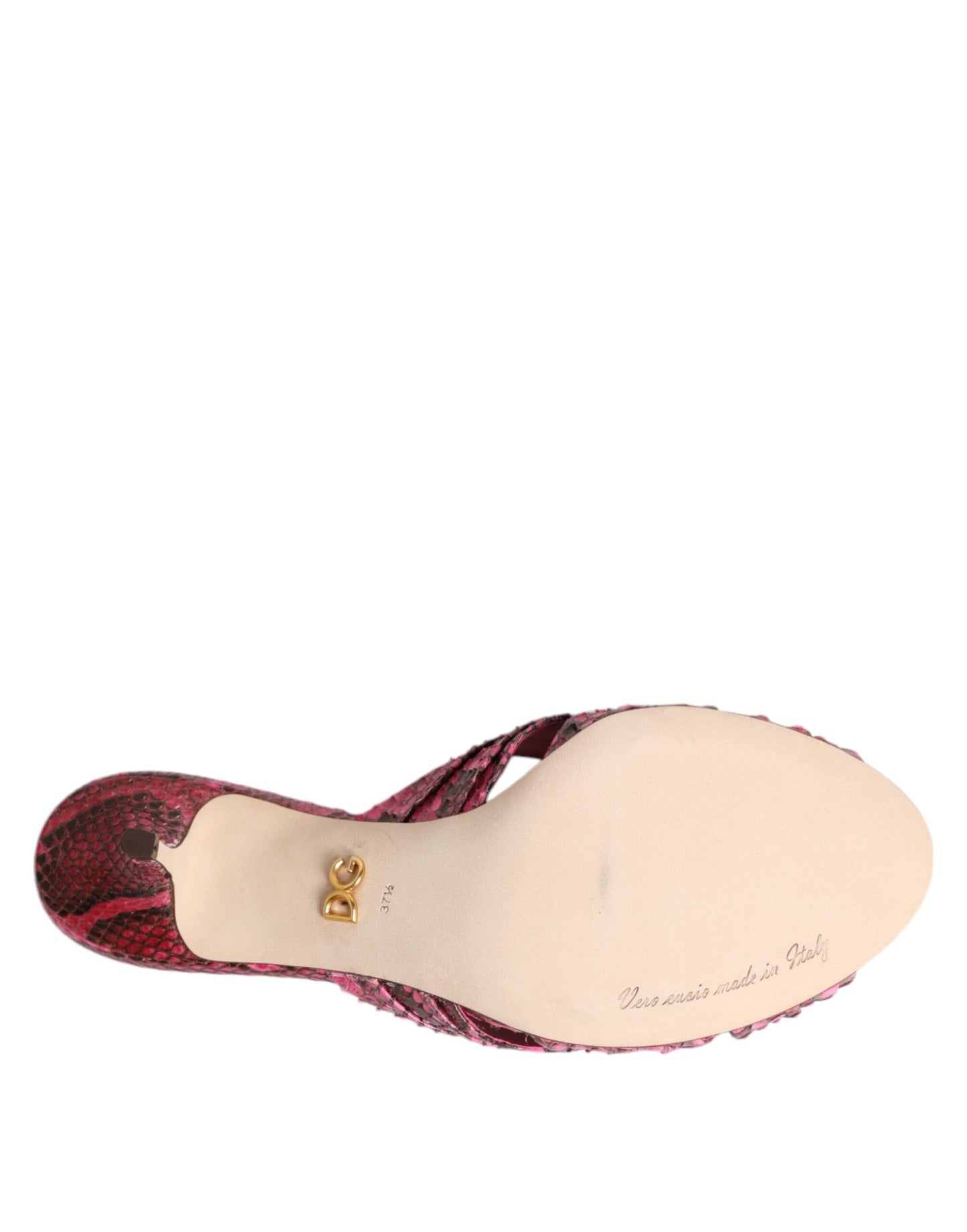 Dolce & Gabbana Pink Leather Heels Slides Sandals Shoes Curated Luxury Accessories by Orvyn