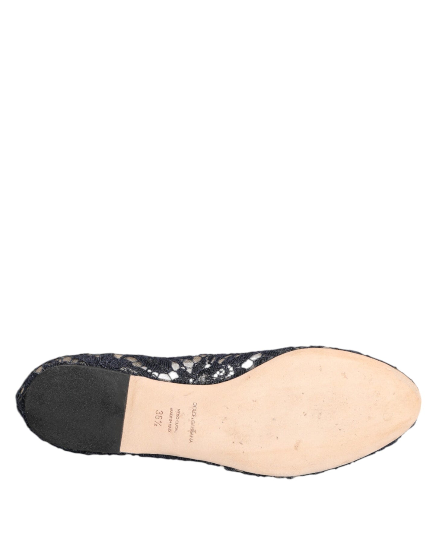 Dolce & Gabbana Blue Taormina Lace Crystals Flats Shoes Curated Luxury Accessories by Orvyn