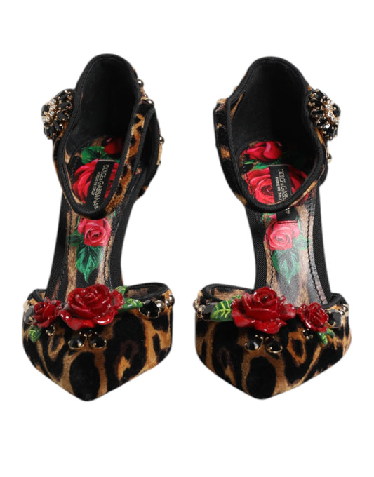 Dolce & Gabbana Brown Leopard Crystal Roses Pumps Shoes Curated Luxury Accessories by Orvyn