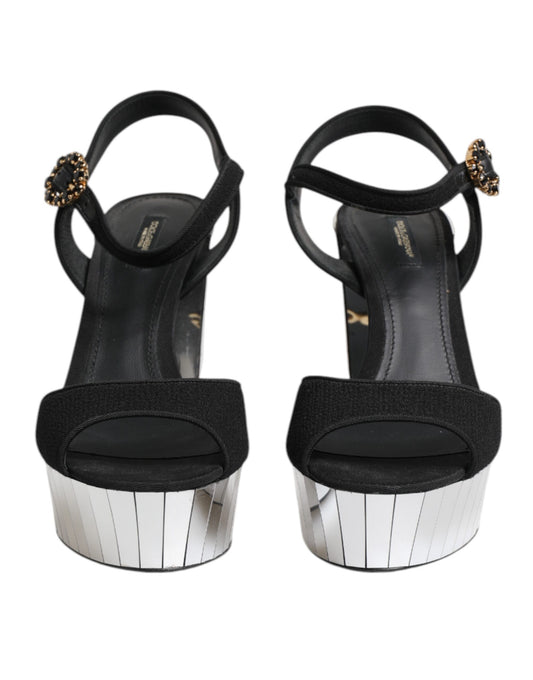 Dolce & Gabbana Black Crystal Ankle Strap Keira Sandal Shoes Curated Luxury Accessories by Orvyn