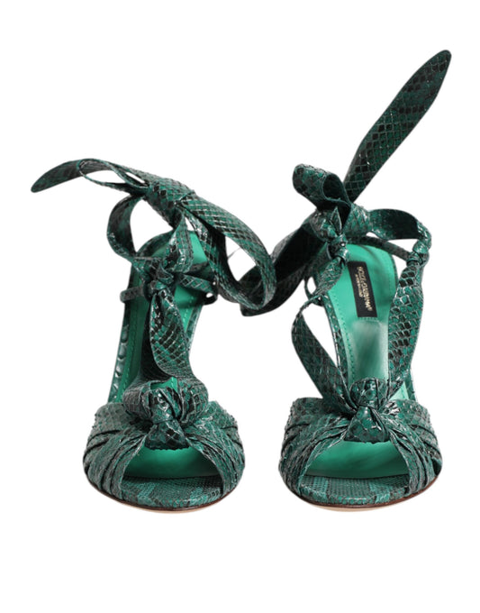 Dolce & Gabbana Green Python Leather Heels Sandals Shoes Curated Luxury Accessories by Orvyn