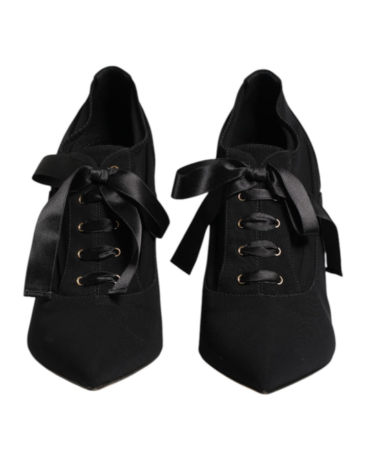 Dolce & Gabbana Black Lace Up Stiletto Heels Pumps Shoes Curated Luxury Accessories by Orvyn
