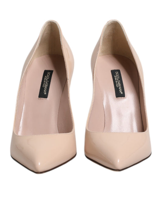 Dolce & Gabbana Beige Patent Leather Stiletto Heel Pumps Shoes Curated Luxury Accessories by Orvyn