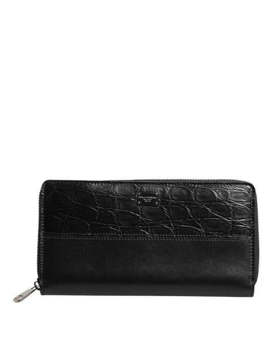 Dolce & Gabbana Black Leather Logo Plaque Zip Around Continental Wallet Curated Luxury Accessories by Orvyn