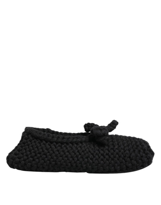Dolce & Gabbana Black Wool Knit Slip On Ballerina Flats Shoes schwarz