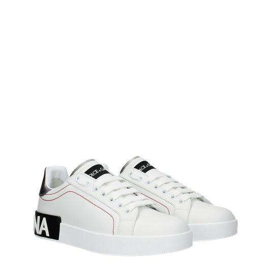 Dolce & Gabbana White Leather Low Top Sneakers weiss