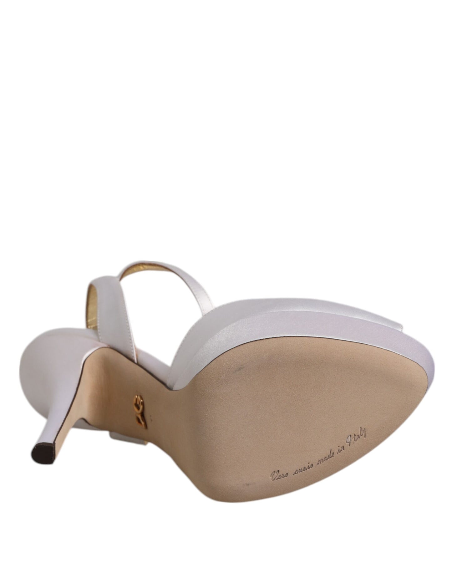 Dolce & Gabbana White Satin Platform Heels Sandals Shoes Curated Luxury Accessories by Orvyn