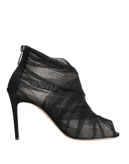 Dolce & Gabbana Black Mesh Stiletto Heels Ankle Boots Shoes Curated Luxury Accessories by Orvyn