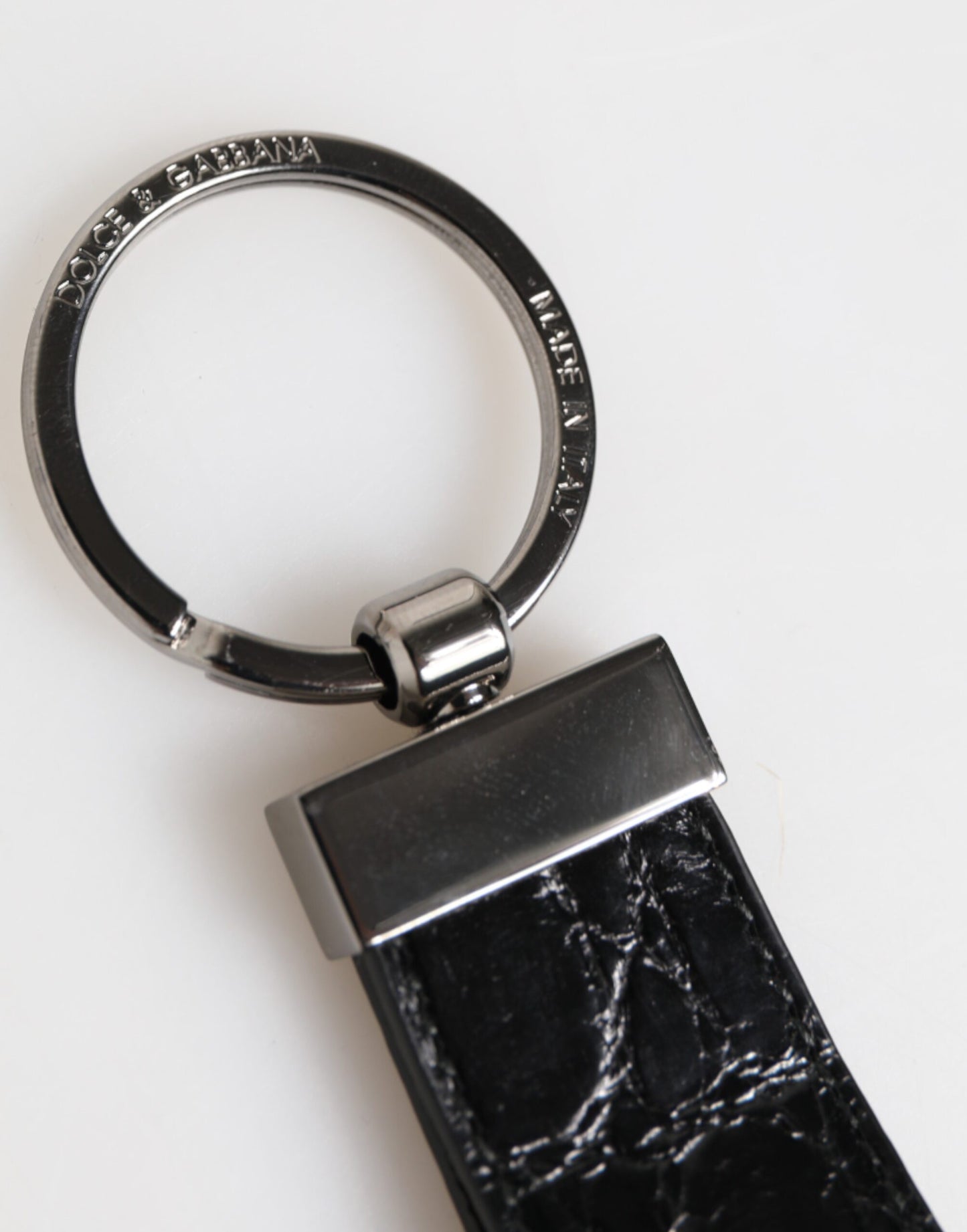 Dolce & Gabbana Black Leather Logo Metal Ring Keychain Holder Men Keyring Curated Luxury Accessories by Orvyn