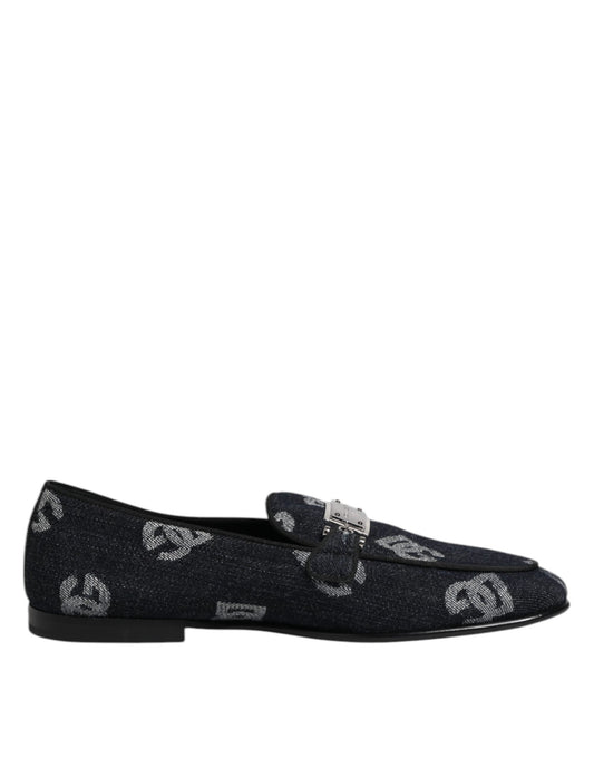 Dolce & Gabbana Blue Logo Cotton Loafers Formal Dress Shoes Curated Luxury Accessories by Orvyn