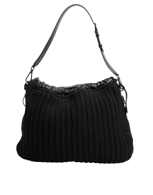 Dolce & Gabbana Black Cashmere Knitted Leather Shoulder Women Borse Bag Curated Luxury Accessories by Orvyn