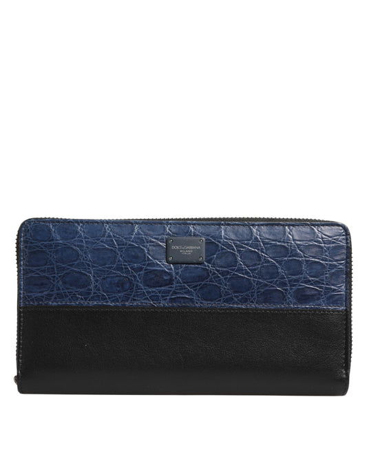 Dolce & Gabbana Black Blue Exotic Leather Men Continental Clutch Wallet Curated Luxury Accessories by Orvyn