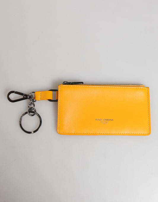 Dolce & Gabbana Yellow Orange Leather Credit Card Key Holder Clip On Wallet Curated Luxury Accessories by Orvyn