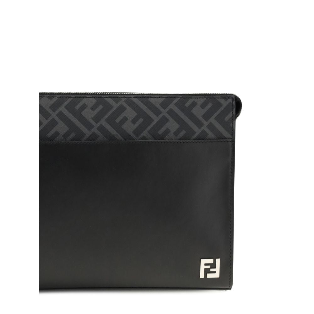Fendi Black Calf Leather Bos Taurus Clutch Bag Curated Luxury Accessories by Orvyn