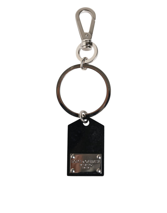 Dolce & Gabbana Black Sint Glass Plaque DG Logo Metal PlateKeychain Keyring Curated Luxury Accessories by Orvyn