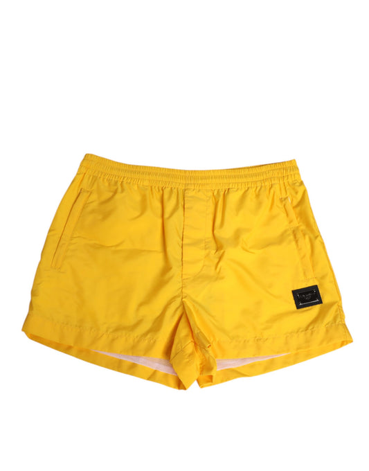 Dolce & Gabbana Yellow Nylon Logo Plaque Boxer Shorts Swimwear Curated Luxury Accessories by Orvyn